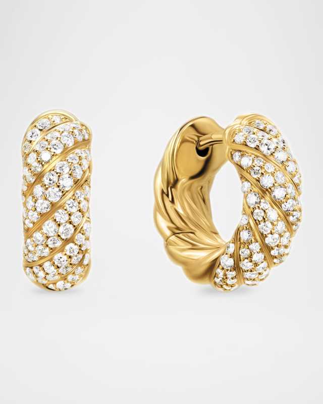 Sculpted Cable Hoop Earrings with Diamonds in 18K Gold, 5.4mm, 0.5"L